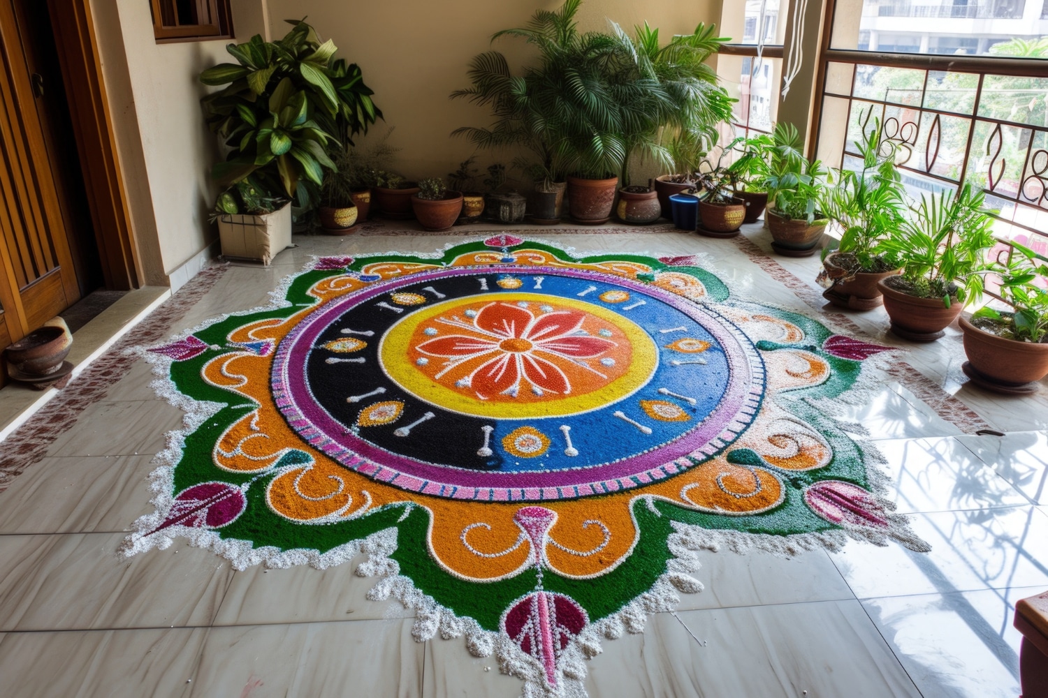 A beautiful rangoli design created by a professional artist.